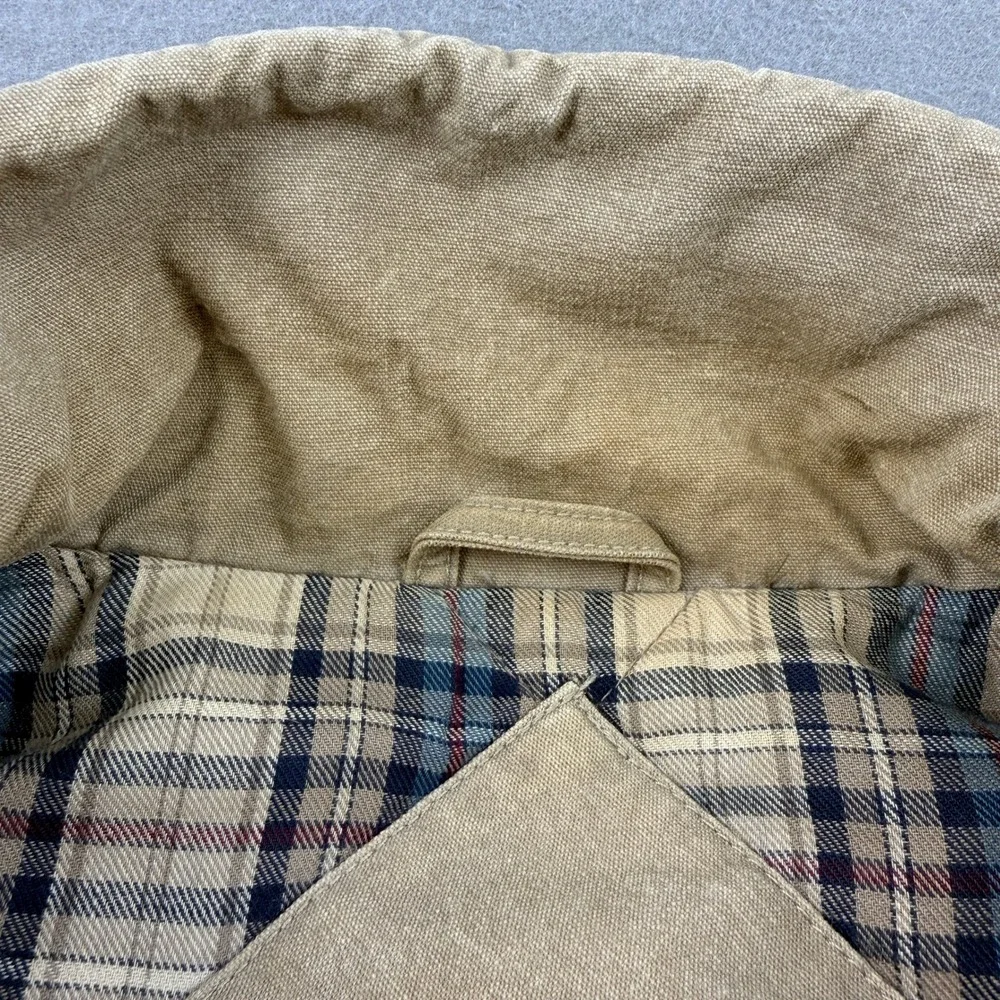 Eddie Bauer Mens XXL Tall Goose Down Bomber Jacket‎ Tan Cotton Plaid Lining Vtg
